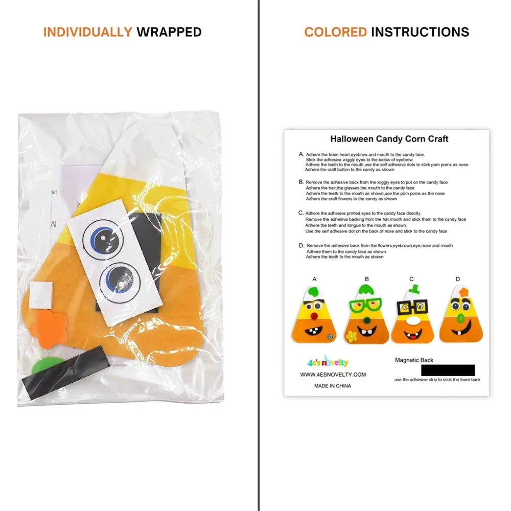 4E’s Novelty Halloween Crafts for Kids (Makes 4) – Foam Halloween Craft Kit with Frame Mask Bookmark & Candy Corn