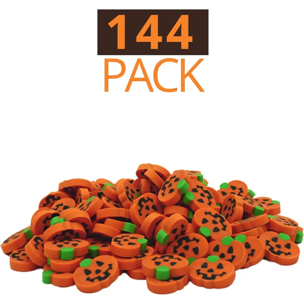 4E’s Novelty Halloween Mini Pumpkin Erasers Bulk 144 pcs – Fun Classroom Supplies and Party Favors - Educational Toys