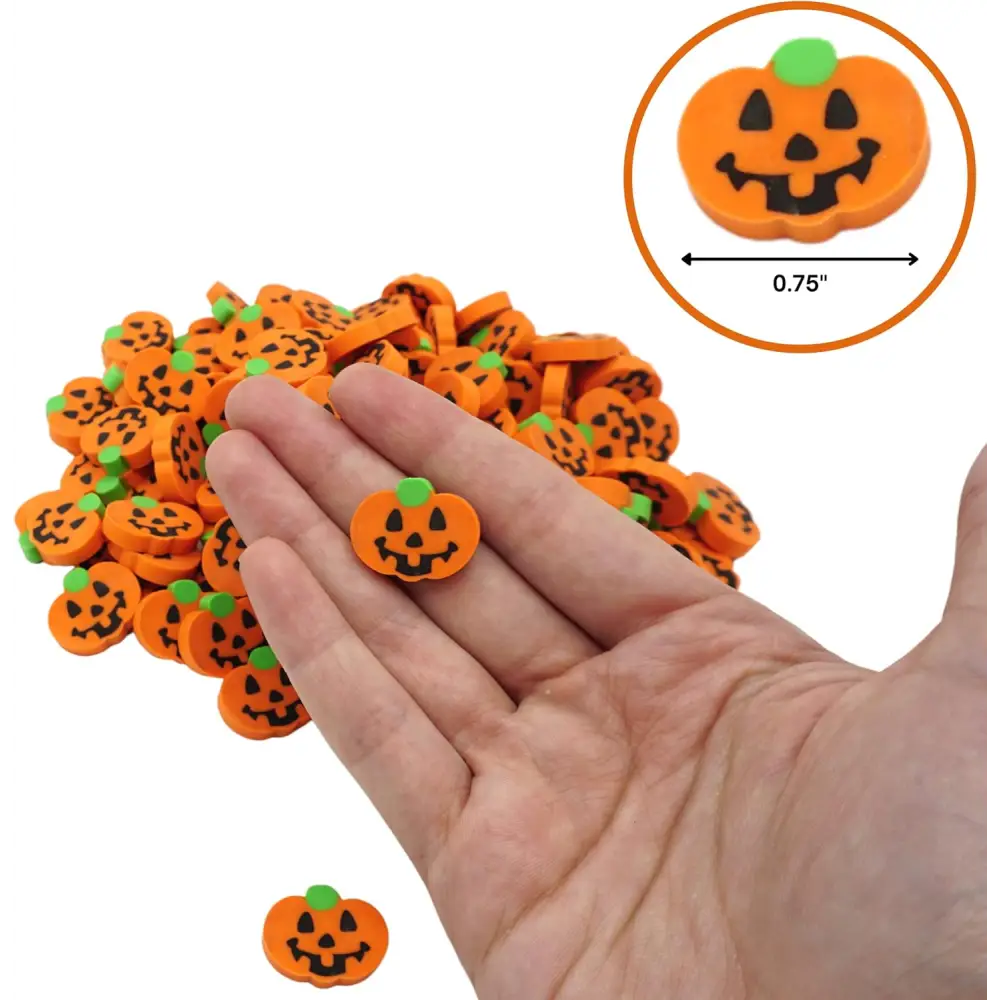 4E’s Novelty Halloween Mini Pumpkin Erasers Bulk 144 pcs – Fun Classroom Supplies and Party Favors - Educational Toys