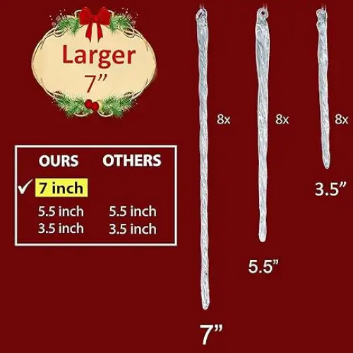 4E’s Novelty Large Glass Icicle Ornaments for Christmas Tree 7’’ 5.5’’ 3.5’’ (Set of 24) - Clear Glass Christmas Tree