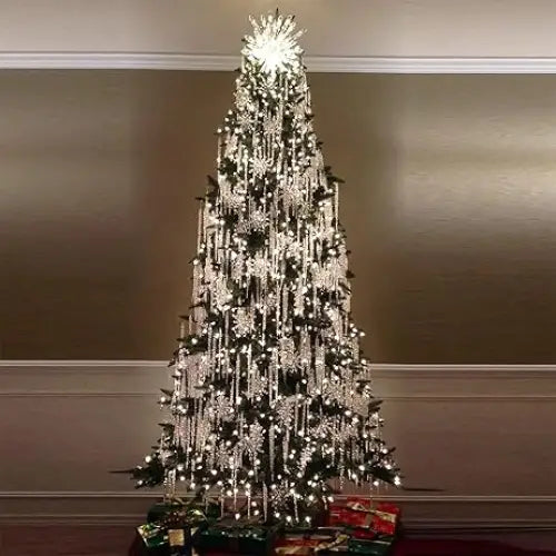 4E’s Novelty Large Glass Icicle Ornaments for Christmas Tree 7’’ 5.5’’ 3.5’’ (Set of 24) - Clear Glass Christmas Tree
