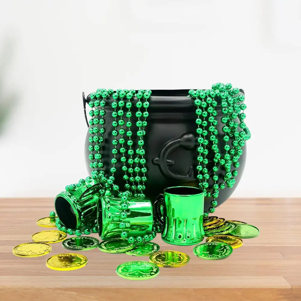 4E’s Novelty Large Plastic Black Cauldron – 7’’ St. Patrick’s Day Pot of Gold Decoration Candy Holder