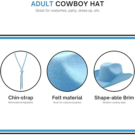 4E's Novelty Cowboy Hat for Women & Men, Felt Cowgirl Hat for Adults, Western Party Dress Up Accessories (Light Blue)