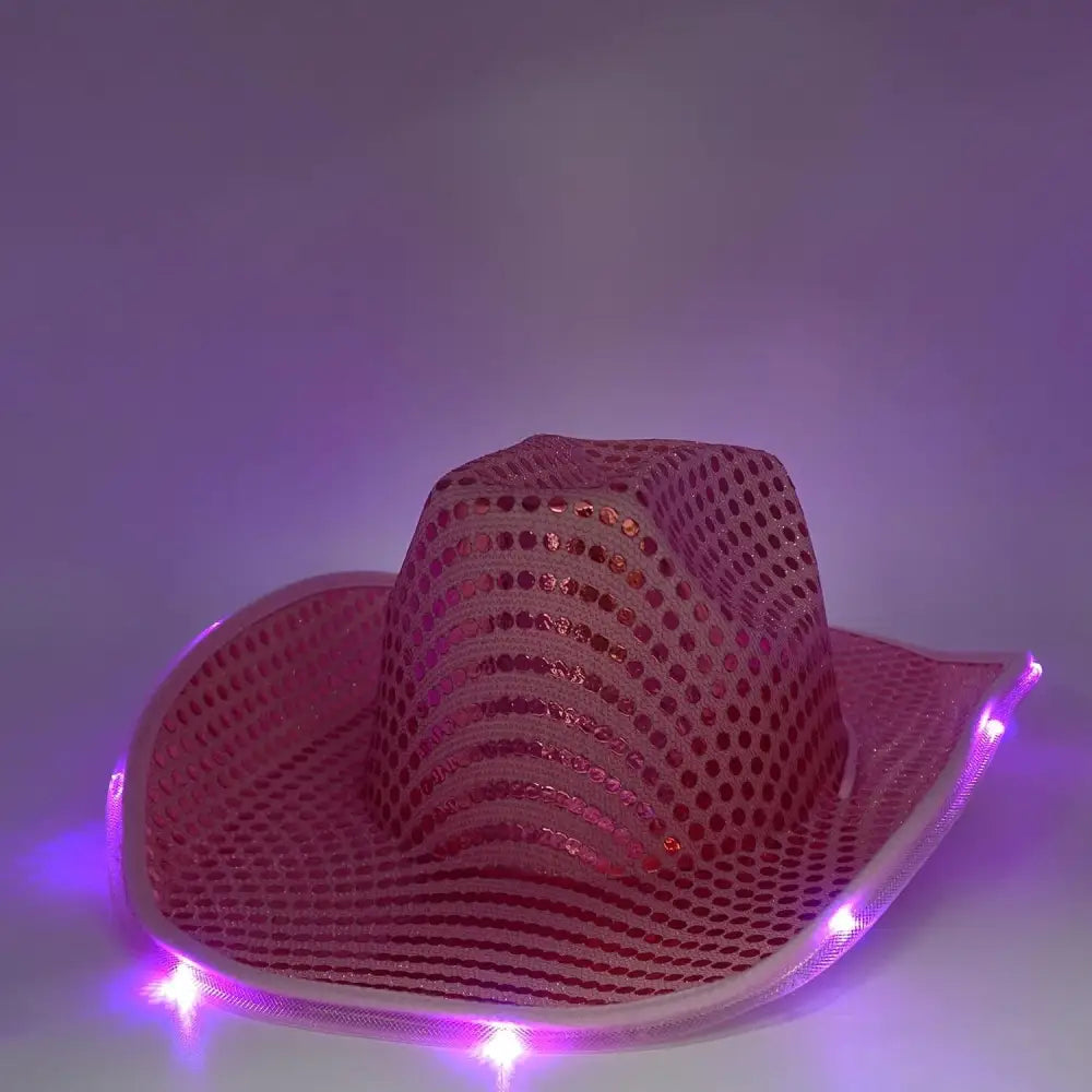 4E’s Novelty Light Up Pink Cowgirl Hat – Sequin Disco Cowgirl Hat with LED Lights for Women & Teens - Costume
