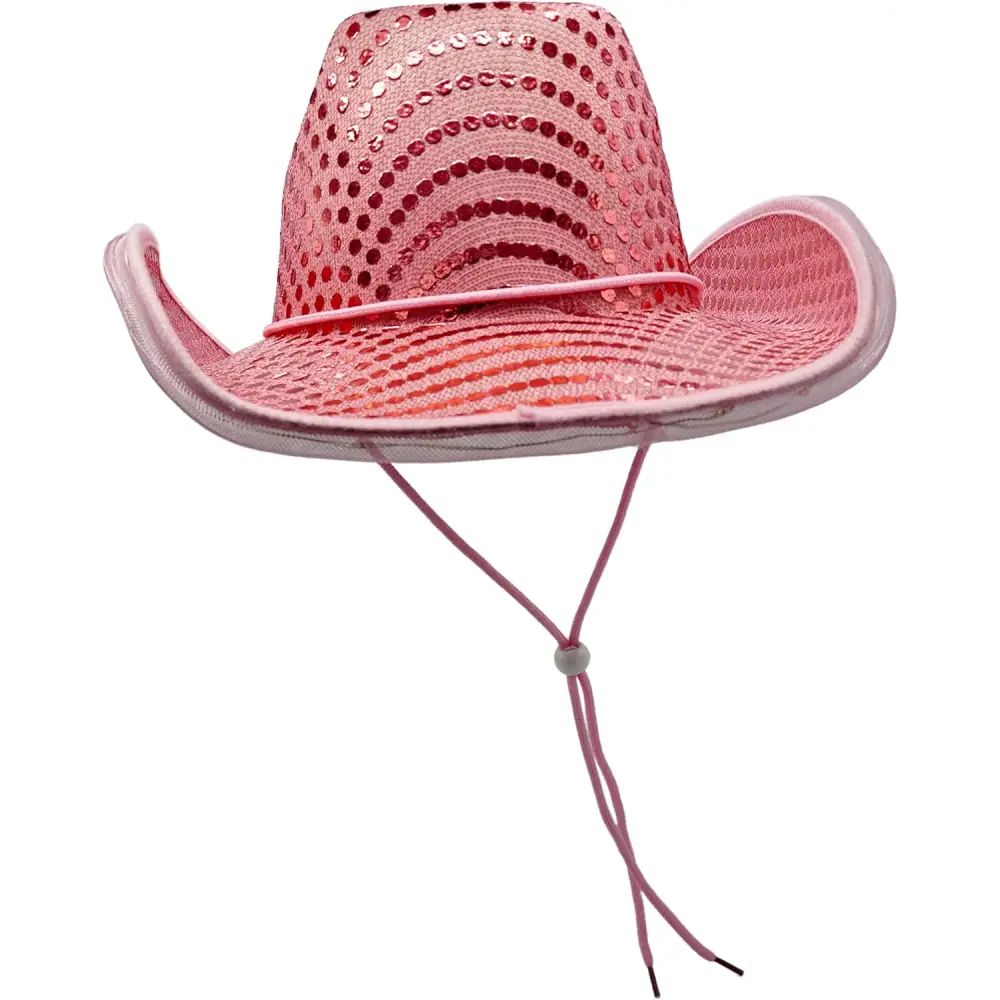 4E’s Novelty Light Up Pink Cowgirl Hat – Sequin Disco Cowgirl Hat with LED Lights for Women & Teens - Costume