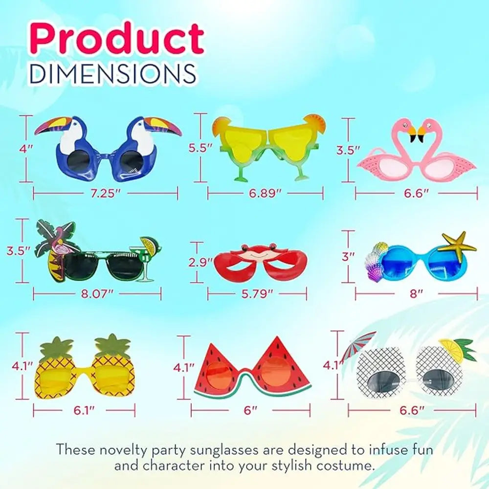 4Eโs Novelty Luau Party Goggles 9 Pairs Hawaiian Party Sunglass Photo Booth Props - Party Favors and Toys