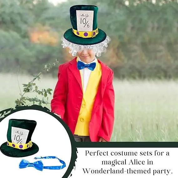4E’s Novelty Mad Hatter Costume Set – Velvet Top Hat Wig & Bowtie