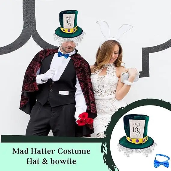 4E’s Novelty Mad Hatter Costume Set – Velvet Top Hat Wig & Bowtie