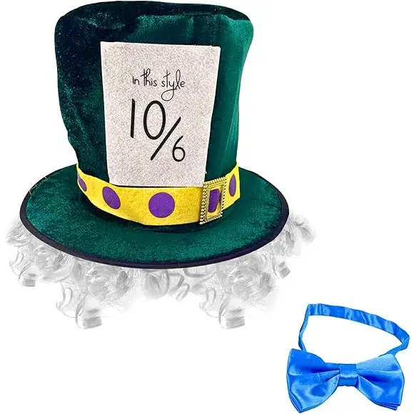 4E’s Novelty Mad Hatter Costume Set – Velvet Top Hat Wig & Bowtie