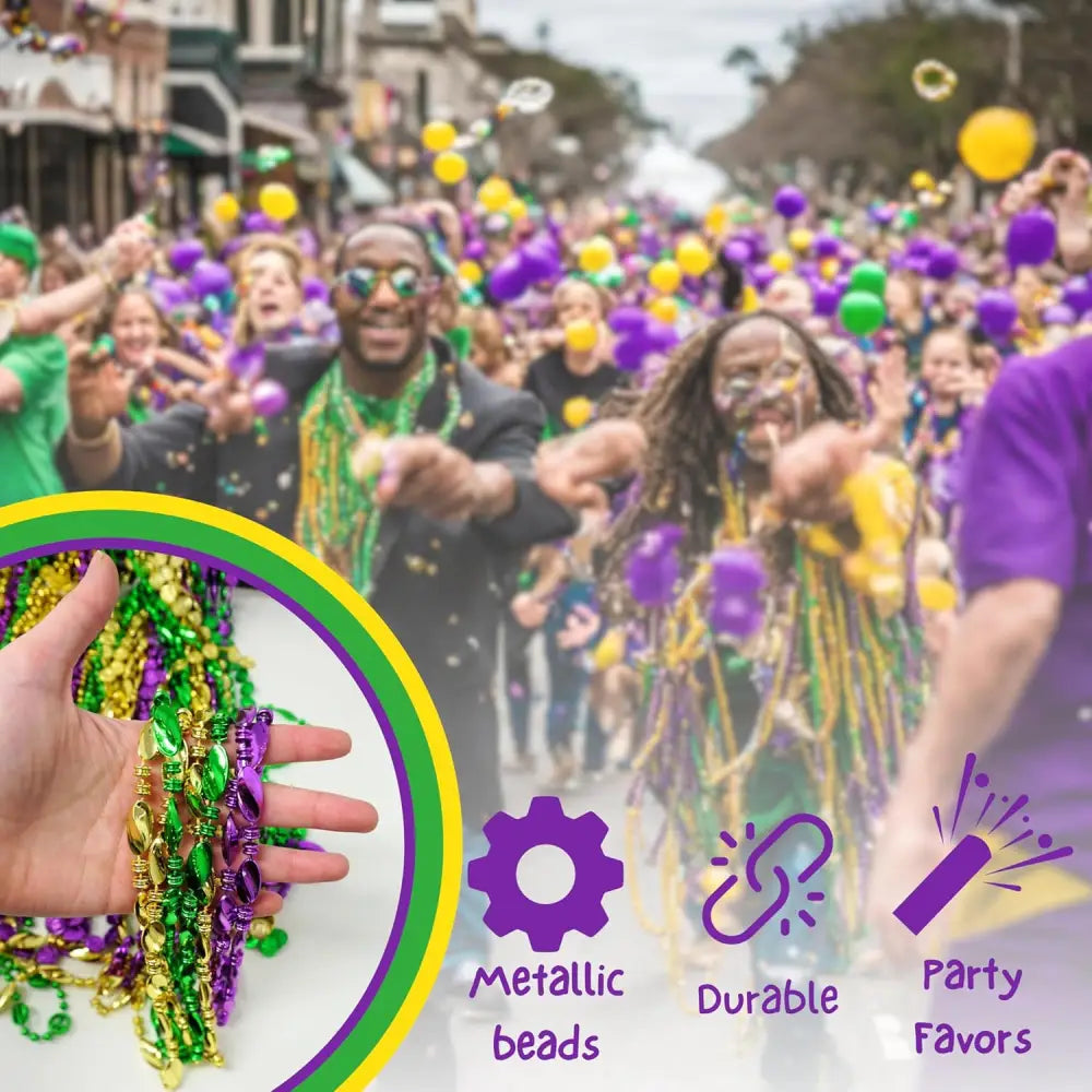 4Eโs Novelty Mardi Gras Beads Bulk โ 500 Metallic Assorted Necklaces