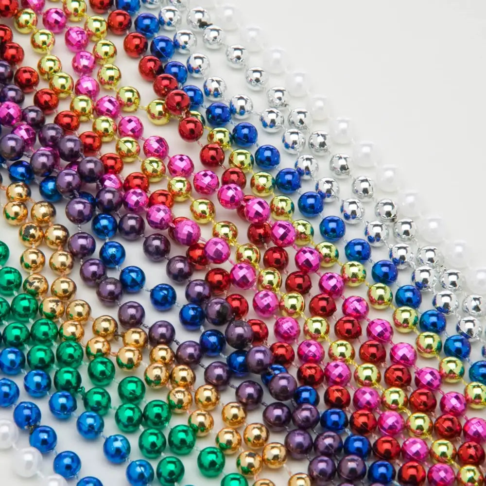 4E’s Novelty Mardi Gras Beads Bulk Set – 144 Pieces 33’’ 6mm Metallic in 12 Colors