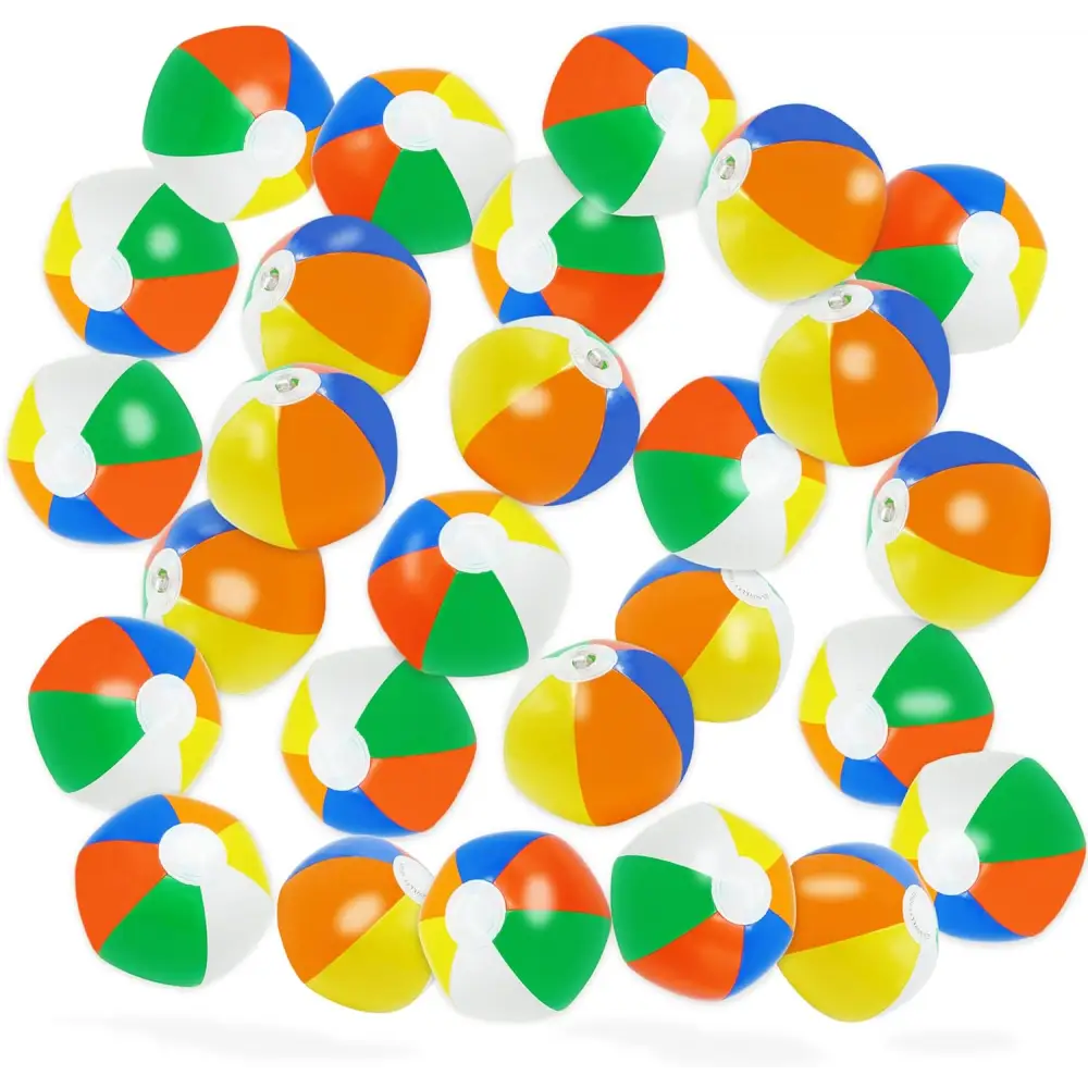 4E’s Novelty Mini Beach Balls – 28 Pack 4’’ Inflatable Pool Party Favors for Kids