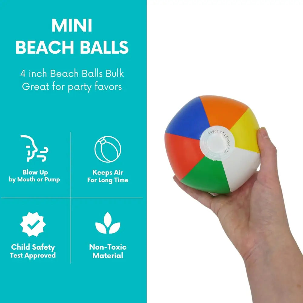 4E’s Novelty Mini Beach Balls – 28 Pack 4’’ Inflatable Pool Party Favors for Kids