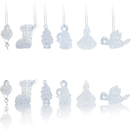 4E’s Novelty Mini Glass Christmas Ornaments 1.5’’ (Set of 12) Ready To Hang Small Clear Glass Ornaments for Mini Tree