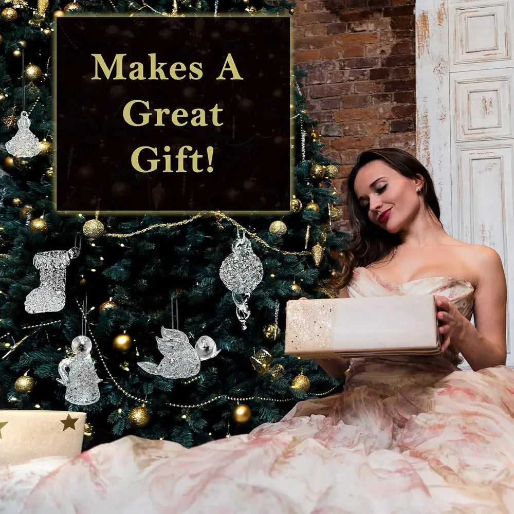 4E’s Novelty Mini Glass Christmas Ornaments 1.5’’ (Set of 12) Ready To Hang Small Clear Glass Ornaments for Mini Tree