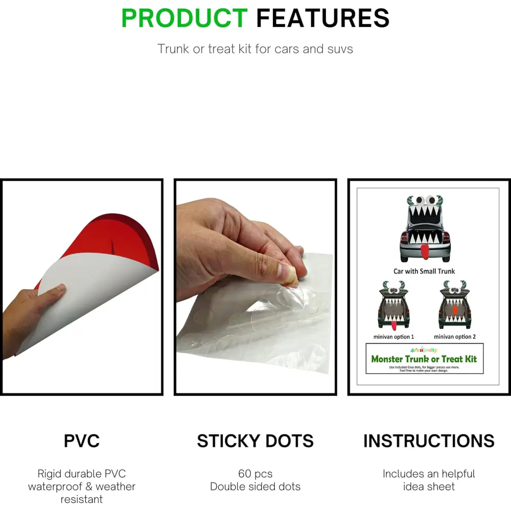 4E’s Novelty Monster Trunk Huge Eye Halloween Decor Kit – Trunk or Treat Car Decorations for SUVs Reusable Monster Theme