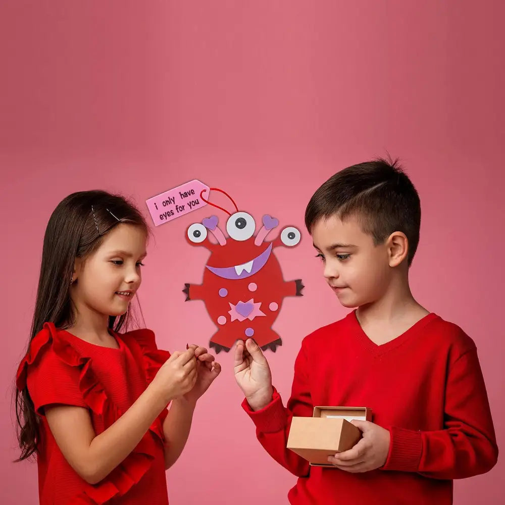 4E’s Novelty Monster Valentine Craft Kit – 12-Pack Easy DIY Love Monster Crafts for Kids
