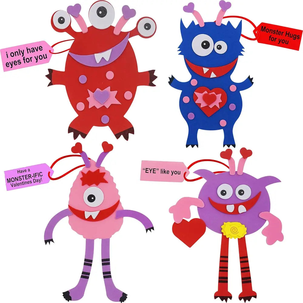 4E’s Novelty Monster Valentine Craft Kit – 12-Pack Easy DIY Love Monster Crafts for Kids