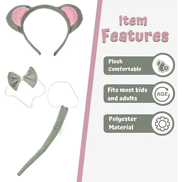 4E’s Novelty Mouse Costume Kit – Ears Tail & Bowtie for Halloween - Costumes & Accessories