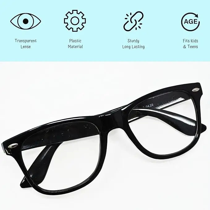4E’s Novelty Nerd Glasses for Women & Men - Perfect Non Prescription Fake Glasses with Black Frame Clear Lenses Fake