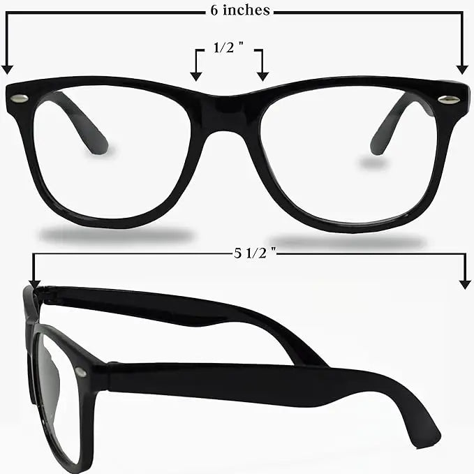 4E’s Novelty Nerd Glasses for Women & Men - Perfect Non Prescription Fake Glasses with Black Frame Clear Lenses Fake