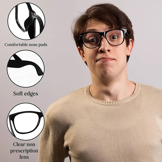 4E’s Novelty Nerd Glasses for Women & Men - Perfect Non Prescription Fake Glasses with Black Frame Clear Lenses Fake