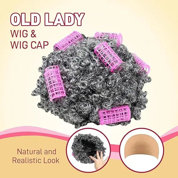 4E’s Novelty Old Lady Costume – 7-Pc Grandma Set with Wig Cane & Glasses for Girls - Costumes & Accessories