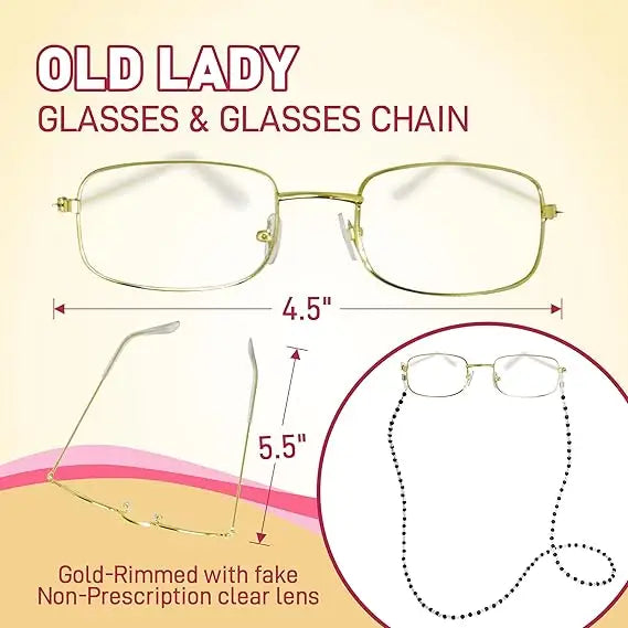 4E’s Novelty Old Lady Costume – 7-Pc Grandma Set with Wig Cane & Glasses for Girls - Costumes & Accessories