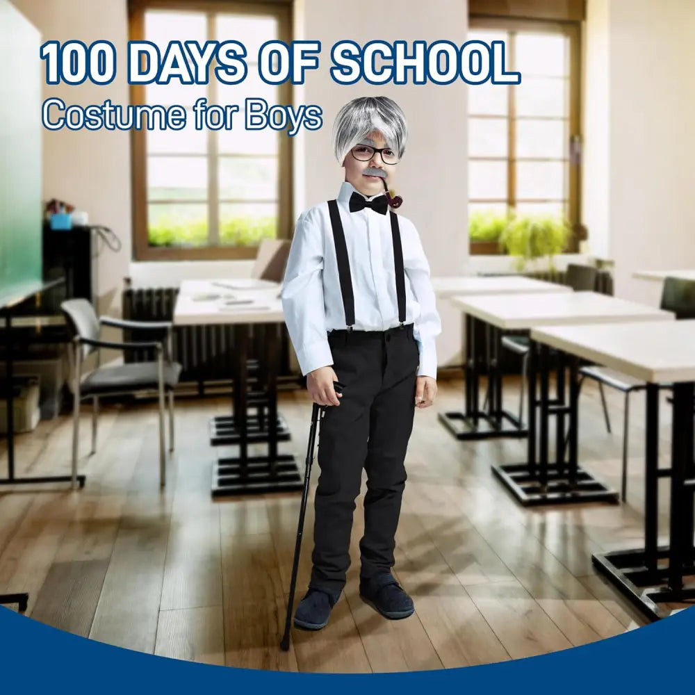 4E’s Novelty Old Man Costume – 10-Pc Grandpa Dress-Up Kit with Wig & Cane for Kids - Costumes & Accessories