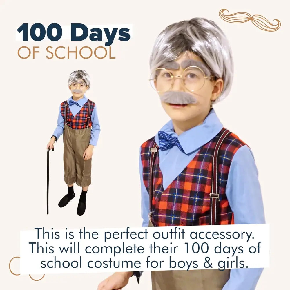 4Eโs Novelty Old Man Costume Accessories Set for Kids Perfect for 100 Days of School and Halloween - Costumes &