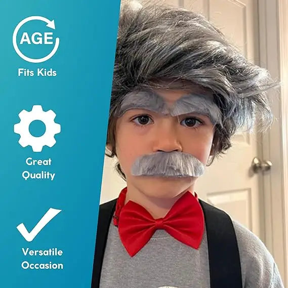 4E’s Novelty Old Man Costume – Suspenders Mustache Eyebrows & Bow Tie for Kids - Costumes & Accessories