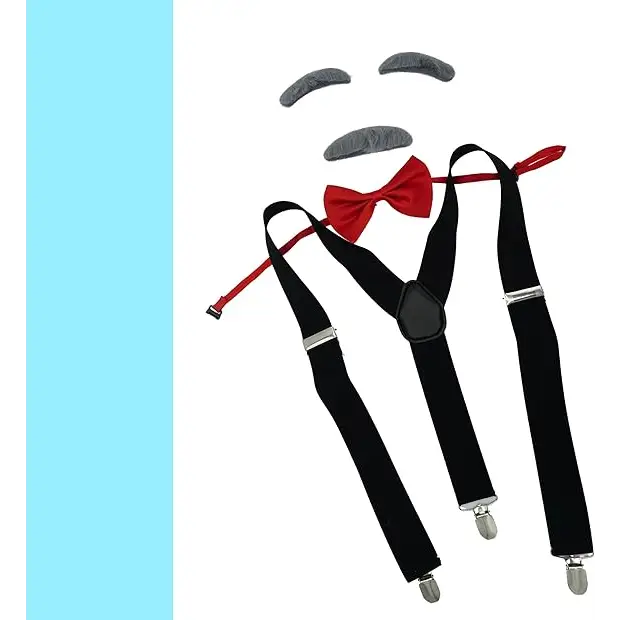 4E’s Novelty Old Man Costume – Suspenders Mustache Eyebrows & Bow Tie for Kids - Costumes & Accessories