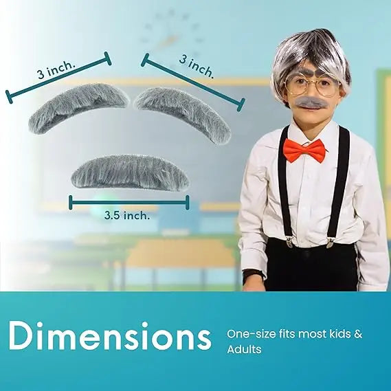 4E’s Novelty Old Man Costume – Suspenders Mustache Eyebrows & Bow Tie for Kids - Costumes & Accessories