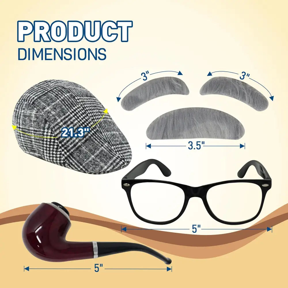 4E’s Novelty Old Man Costume – Vest Cane & 8-Pc Dress-Up Kit for Kids (Large) - Costumes & Accessories