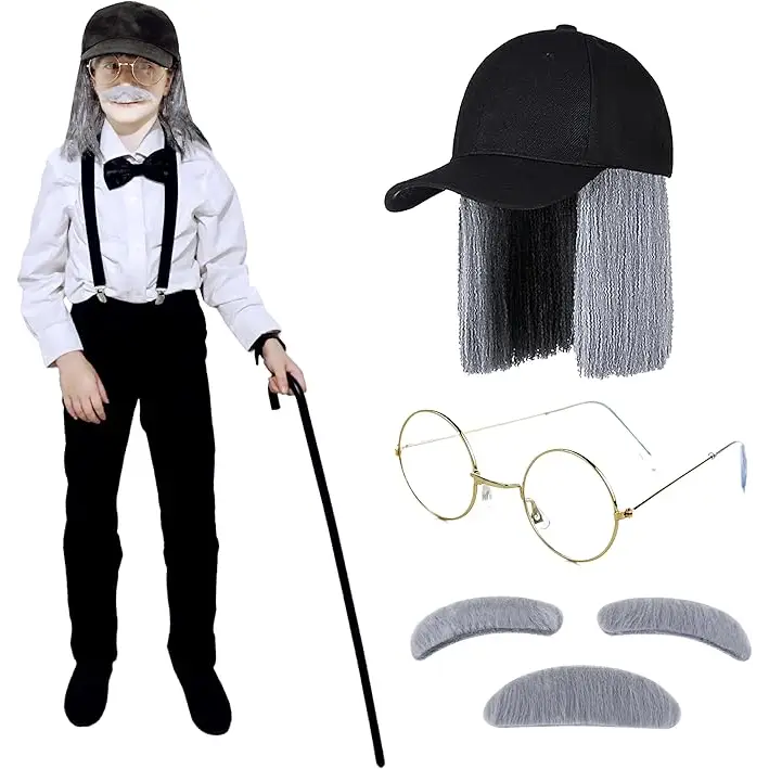 4Eโs Novelty Old Man Kit โ Hat Wig Glasses Mustache & Eyebrows for Kids & Adults - Costumes & Accessories