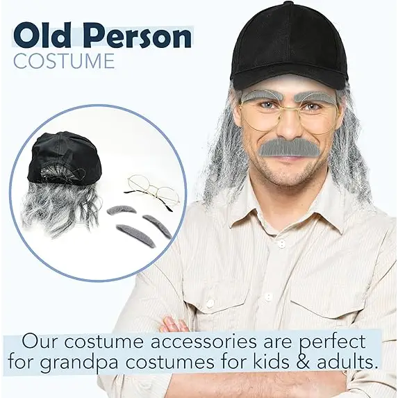 4Eโs Novelty Old Man Kit โ Hat Wig Glasses Mustache & Eyebrows for Kids & Adults - Costumes & Accessories