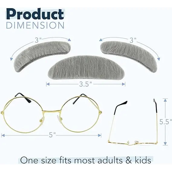 4Eโs Novelty Old Man Kit โ Hat Wig Glasses Mustache & Eyebrows for Kids & Adults - Costumes & Accessories