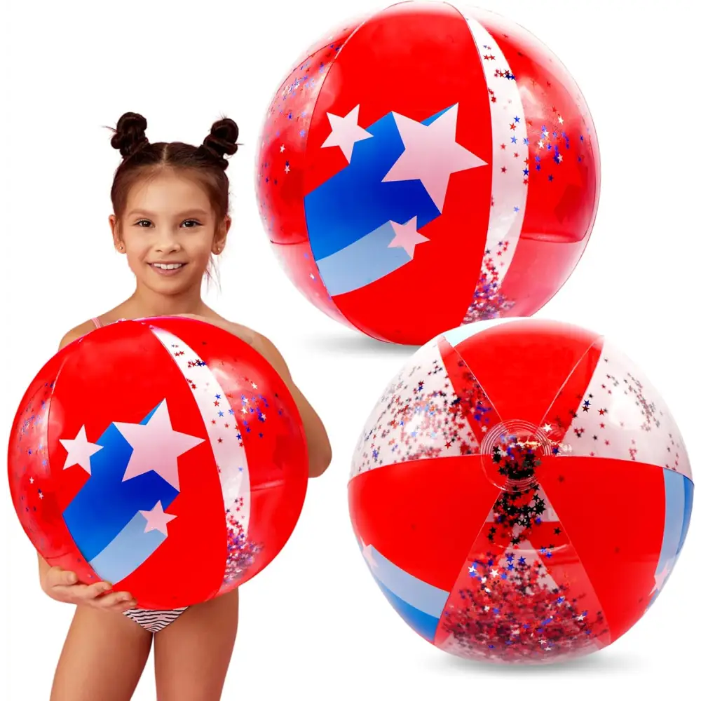 4E’s Novelty Patriotic Beach Ball Set – 2 Pcs Inflatable Pool Floats & 4th of July Party Favors