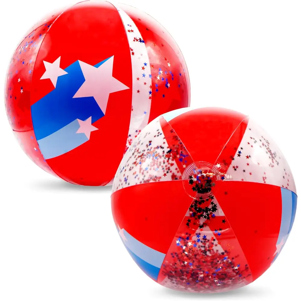 4E’s Novelty Patriotic Beach Ball Set – 2 Pcs Inflatable Pool Floats & 4th of July Party Favors