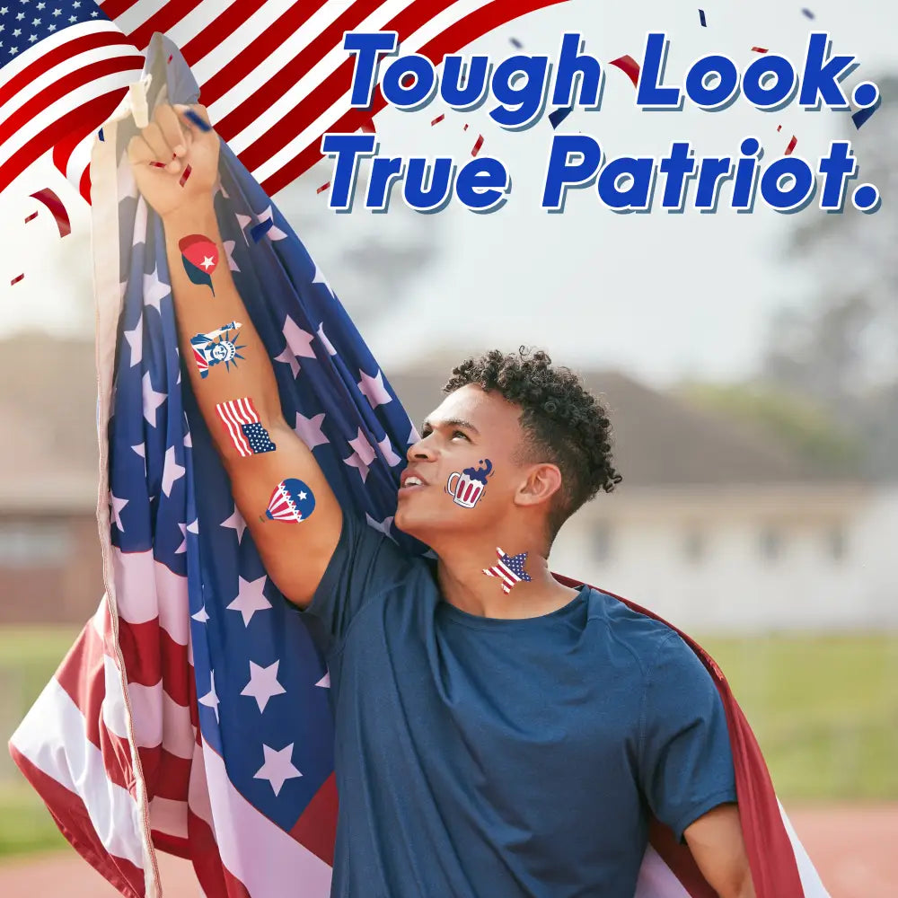 4Eโs Novelty Patriotic Temporary Tattoos 100 Pcs 4th of July Tattoos Fake Tattoos for Independence Day Party Supplies