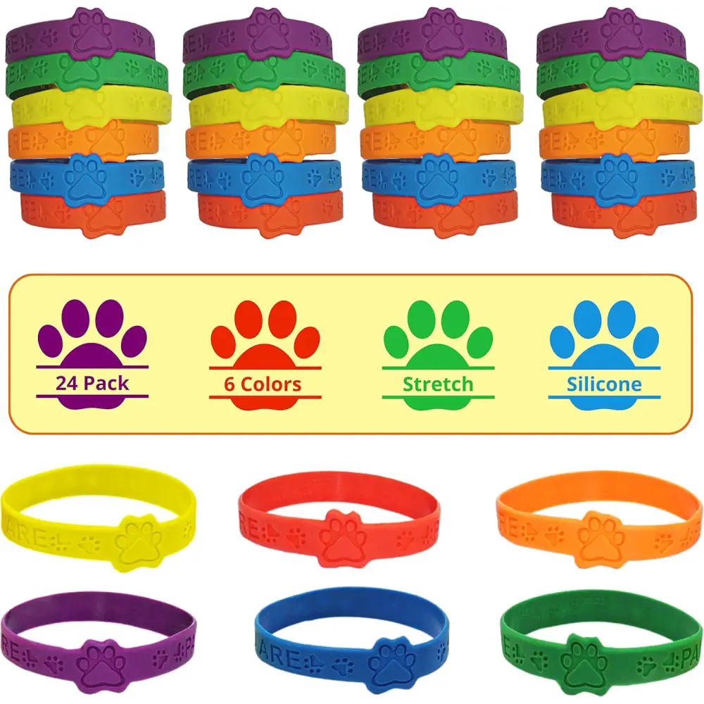 4E’s Novelty Paw Print Party Favors – 24 Bracelets & 24 Stamps for Kids