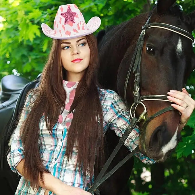 4E’s Novelty Pink Cow Print Cowboy Hat with Heart Sunglasses for Cowgirl Hats for Women – Fun & Flirty Western Fashion