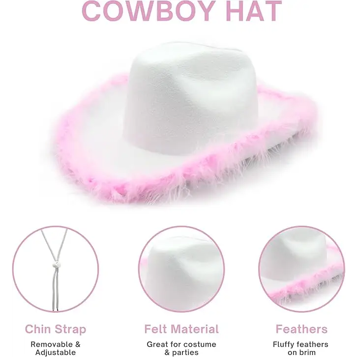 4E’s Novelty Pink Cowgirl Hat – Felt Cowboy Hat with Chinstrap for Parties & Festivals