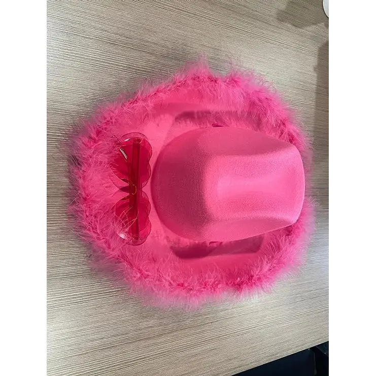 4E’s Novelty Pink Feathers Cowboy Hat with Heart Sunglasses – Coastal Cowgirl Party Pack