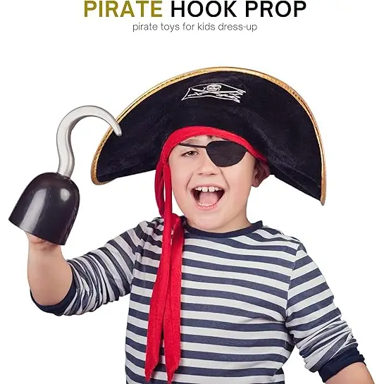 4Eโs Novelty Pirate Hook Hand (2 Pack) 8โโ Pirate Hooks for Men Women Boys & Girls - Black & Gold Skull Pirate