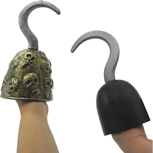 4Eโs Novelty Pirate Hook Hand (2 Pack) 8โโ Pirate Hooks for Men Women Boys & Girls - Black & Gold Skull Pirate