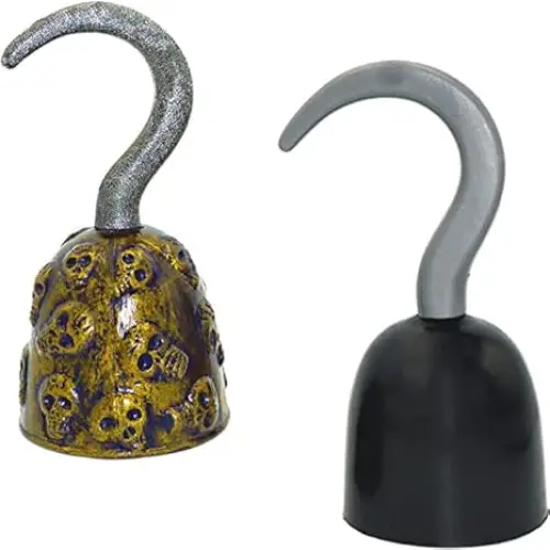 4Eโs Novelty Pirate Hook Hand (2 Pack) 8โโ Pirate Hooks for Men Women Boys & Girls - Black & Gold Skull Pirate