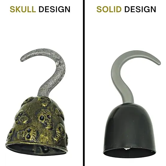 4Eโs Novelty Pirate Hook Hand (2 Pack) 8โโ Pirate Hooks for Men Women Boys & Girls - Black & Gold Skull Pirate