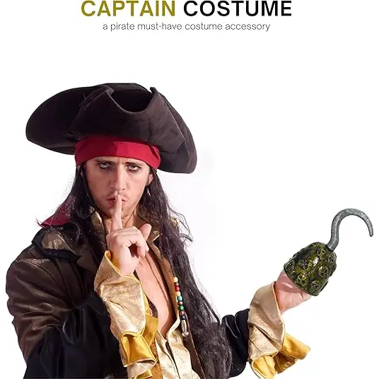 4Eโs Novelty Pirate Hook Hand (2 Pack) 8โโ Pirate Hooks for Men Women Boys & Girls - Black & Gold Skull Pirate