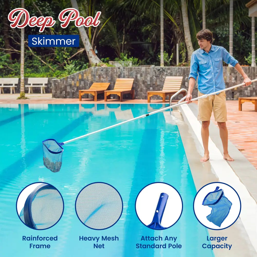 4E’s Novelty Pool Skimmer Net and Leaf Rake Set – Heavy Duty 17″ Frame for Swimming Pool Cleaning Accessories